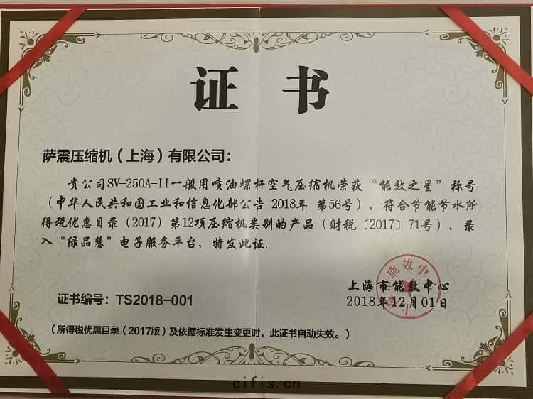 薩震(zhèn)節能(néng)空(kōng)壓機(jī)能(néng)效(xiào)之星